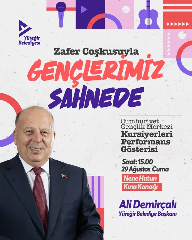 Gençlerimiz Sahnede 🎤🎭🎸

🇹🇷 30 Ağustos Zafer Bayramı kutlamalarımız kapsamında Cumhuriyet Gençlik Merkezi müzik ve tiyatro kursu öğrencilerimizin performans gösterisine tüm halkımız davetlidir. 

🗓️ 29 Ağustos Cuma
🕒 15.00
📍Nene Hatun Konağı